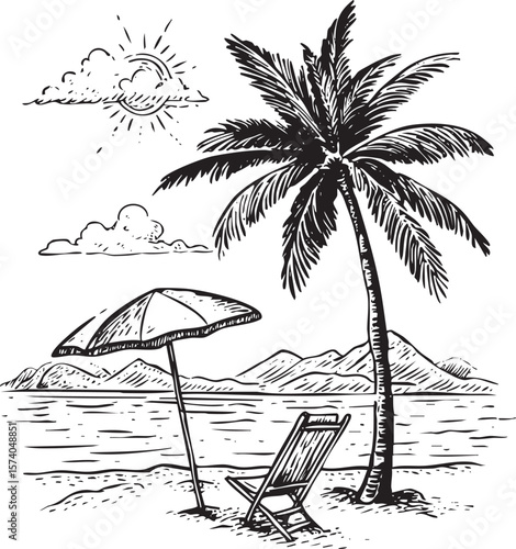 Relaxing beach getaway with palm trees and sun