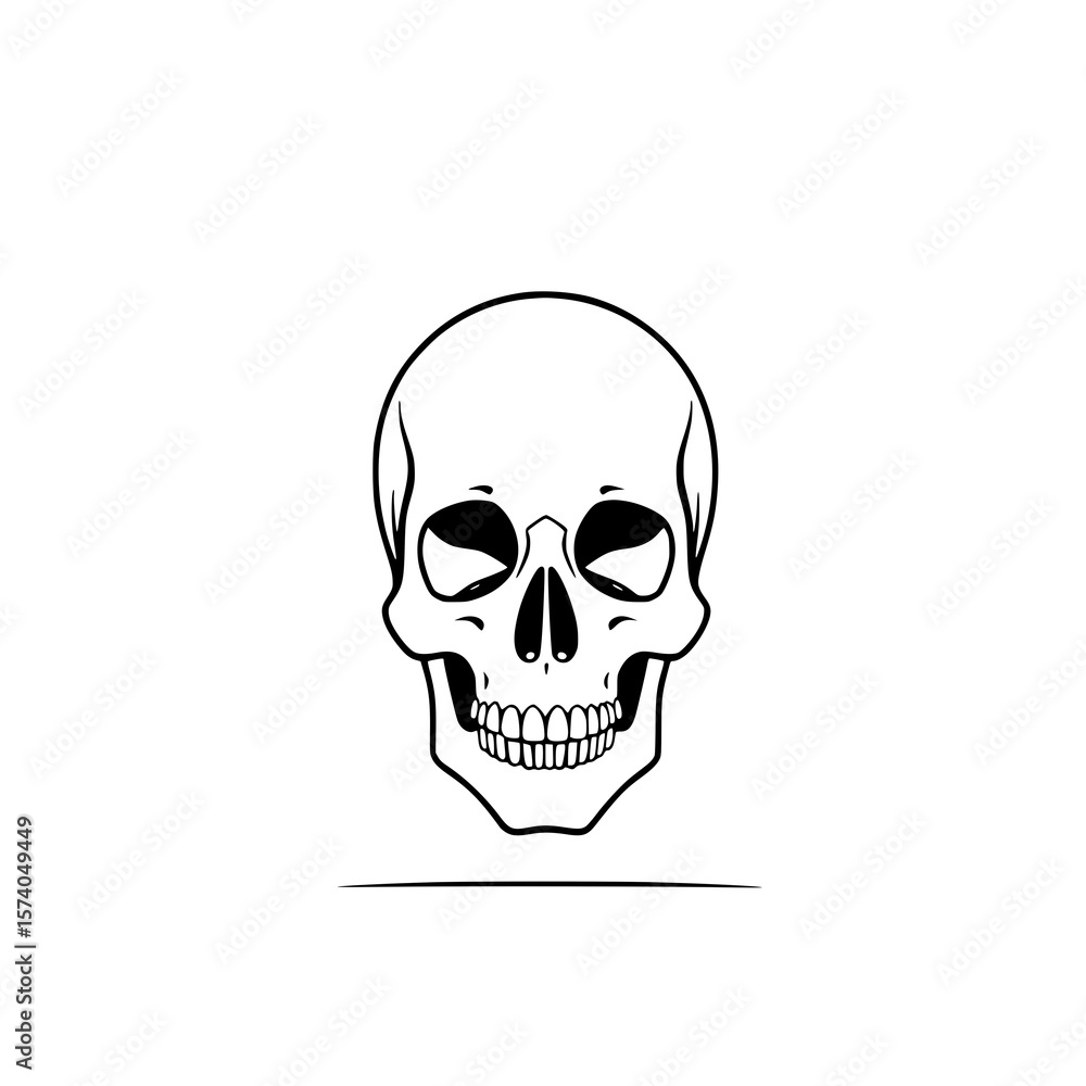 Simple Skull Illustration: A minimalist line art drawing of a human skull, showcasing its anatomical details in a black and white vector style. Simple Skull Illustration: A minimalist line art drawing of a human skull, showcasing its anatomical details in a black and white vector style.