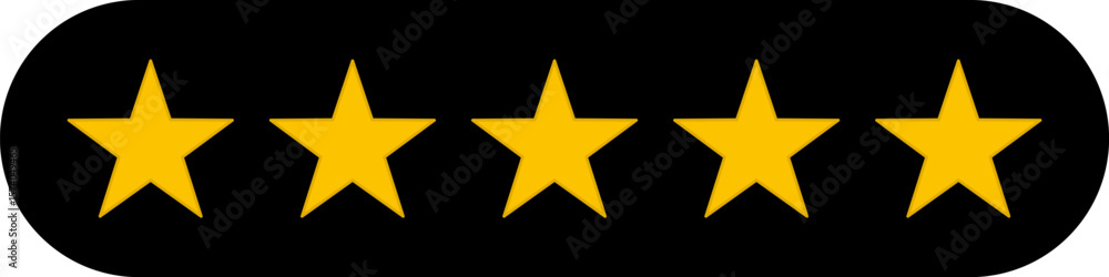 Fototapeta premium 5 star icon rank sign. Customers rating for product or service. Yellow five star review sign for app, website, ui design element. Transparent png and vector illustration.