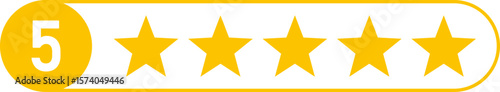 5 star icon rank sign. Customers rating for product or service. Yellow five star review sign for app, website, ui design element. Transparent png and vector illustration.