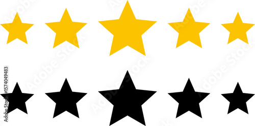 5 star icon rank sign. Customers rating for product or service. Yellow five star review sign for app, website, ui design element. Transparent png and vector illustration.