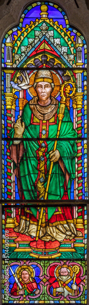 Fototapeta premium Perugia - The detail of stained glass with the St. Gregory the Great in the church Basilica di San Domenico designed by Mariotto di Nardo and made by Bartolomeo di Pietro (1411).