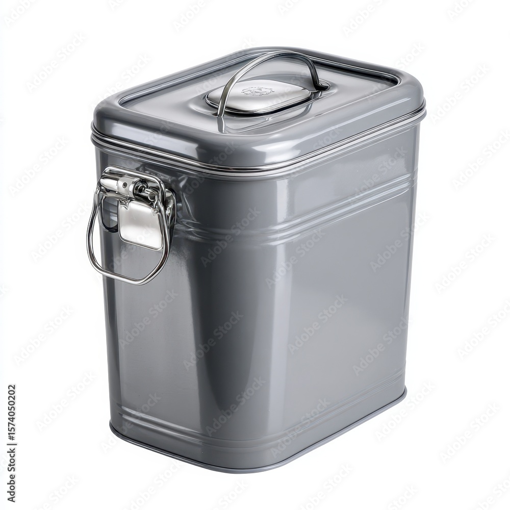 Stylish grey metal storage container for keeping food fresh and organized in the kitchen Stylish grey metal storage container for keeping food fresh and organized in the kitchen
