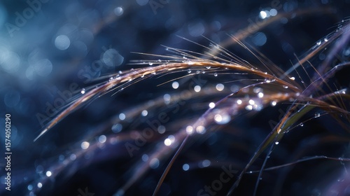 Close-up of Dew-Covered Grass Blades at Dusk