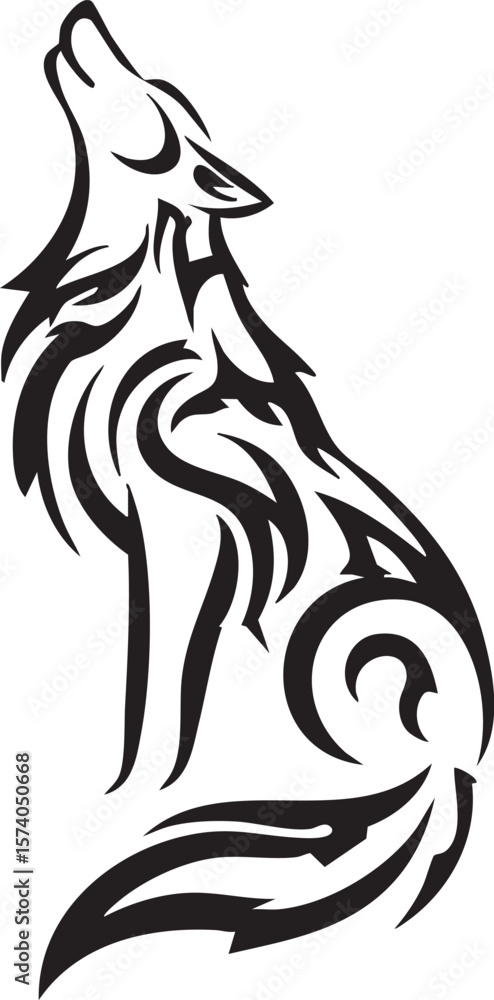 Obraz premium Wolf silhouette with tribal design for creative projects