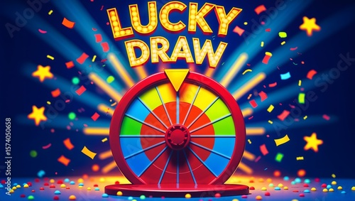 3D Render of Fortune Wheel with Bright Celebration Effects