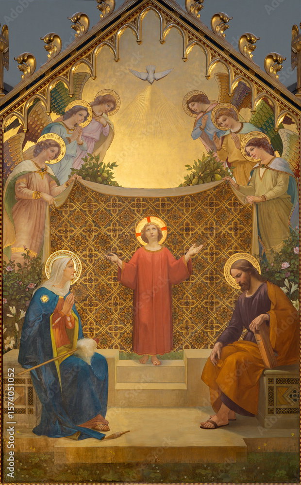 Obraz premium Florence- The painting of Holy Family in the church Chiesa di Sacra Famiglia by Giuseppe Cassioli (1931).