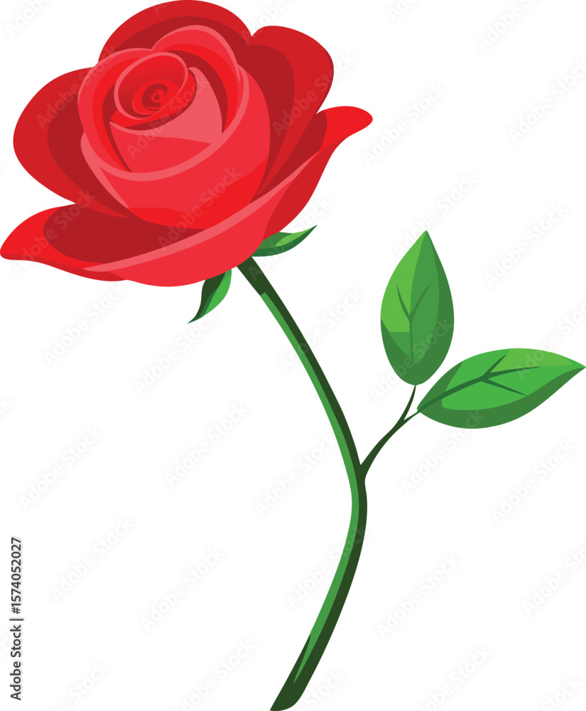 Obraz premium A single red rose with green leaves on a white background