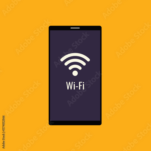 Smartphone with Wi-Fi icon on vibrant yellow background. Minimalist vector illustration for use in tech blogs, internet service promotions, educational materials, or social media posts