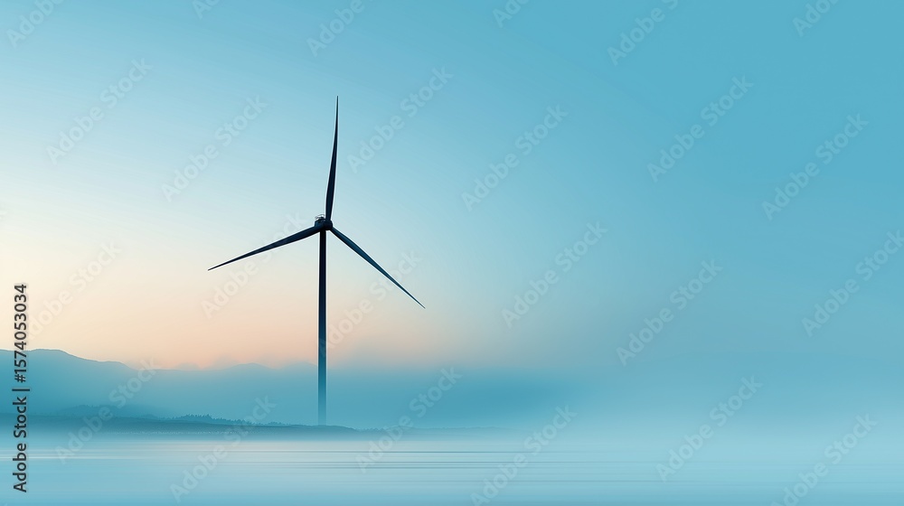 Obraz premium Serene Wind Turbine at Dawn Over Water
