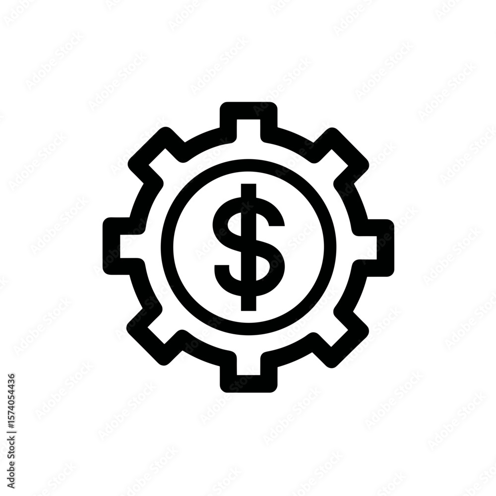 Dollar sign inside a gear icon in minimalist style Dollar sign inside a gear icon in minimalist style