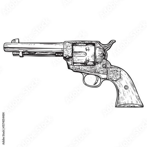 Classic revolver illustration for vintage design projects and decor