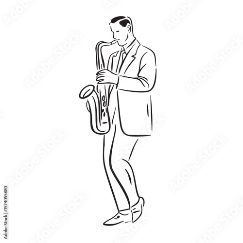 Saxophonist in stylish outfit performing jazz