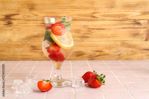Glass of fresh lemonade wit...
