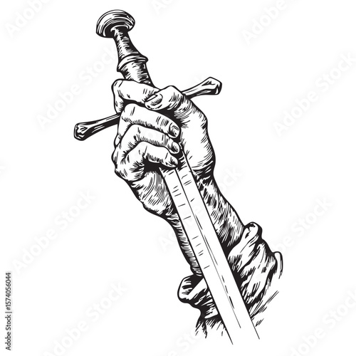 Hand gripping sword symbolizing strength and bravery in battle