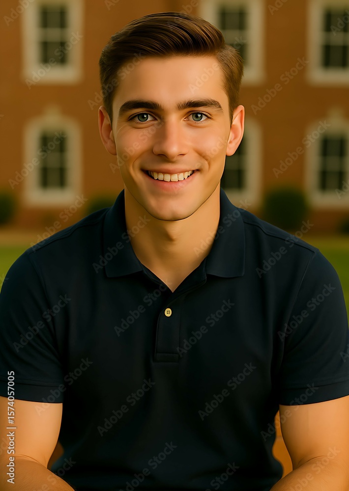 Obraz premium Portrait of a Young Man with a Genuine Smile, Outdoors