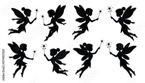 Charming Fairy Vector Silhouettes A Collection of Eight Magical Designs.