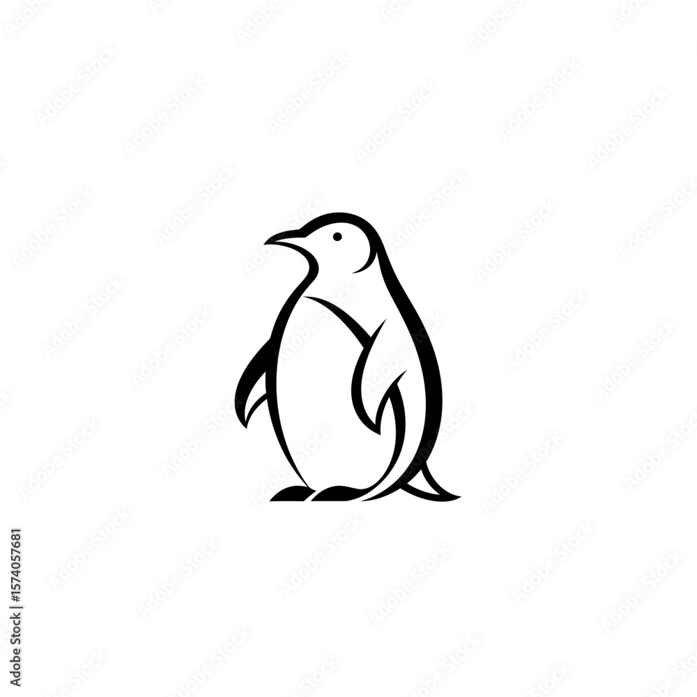Naklejka premium Penguin logo vector. Simple black and white animal symbol. Minimalist bird mascot icon. 