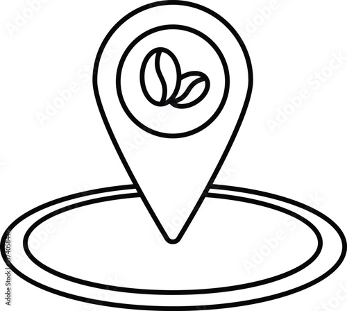 Outline location pin icon for cafe addresses in websites, apps, maps, signage, and branding. Editable vector stroke style.