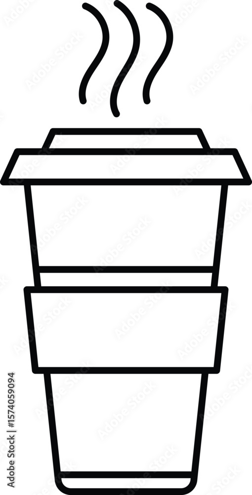 Outline icon of takeaway coffee cup with lid for delivery apps, cafe websites, menu design, print and packaging. Outline icon of takeaway coffee cup with lid for delivery apps, cafe websites, menu design, print and packaging.