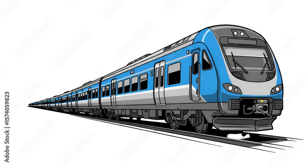 Naklejka premium Modern Train Travels Fast on Tracks with Transparent Background