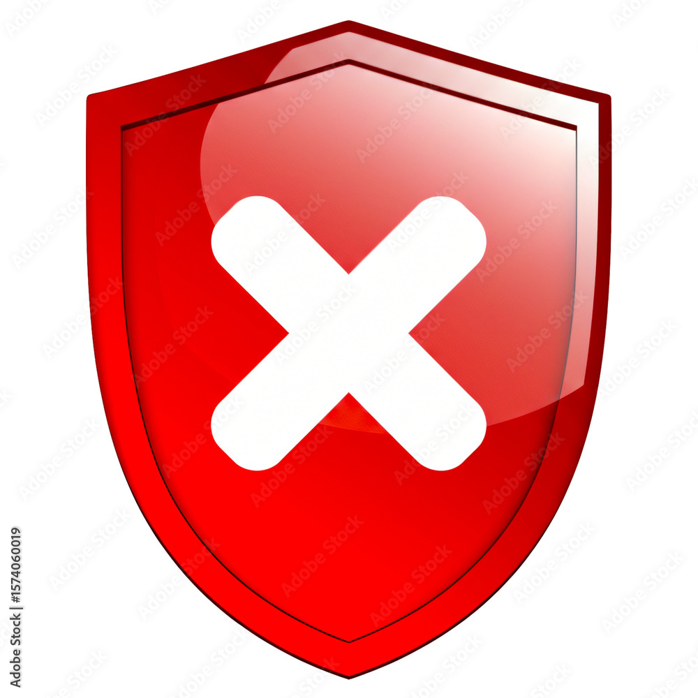 Fototapeta premium Security Shield Icon Set – Yellow Question Mark and Red X Error Symbol for Warning, Alert, Protection, and Notification UI Design
