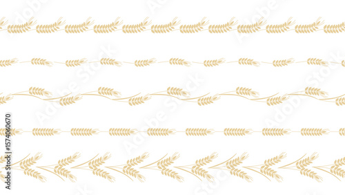 Natural design element spikelets in row seamless pattern. Set of dividers from ears of cereal crops. Continuous border or separators from ears of wheat, rye, barley, oats, millet. Vector graphics