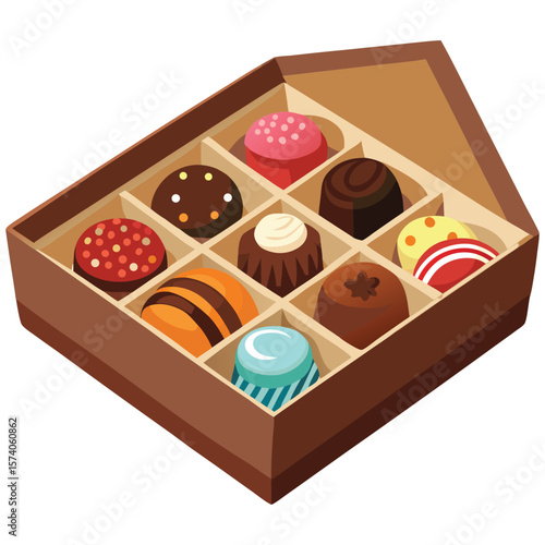 Red wooden box of chocolates isolated on a white background, perfect as a gift or a sweet treat