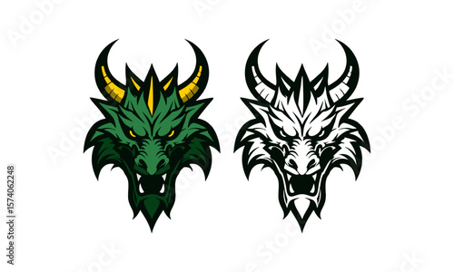 Gold-Horned Dragon Pair (Dark Green & White)