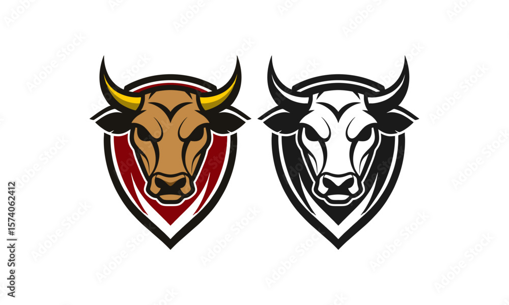 Fototapeta premium Red-Eared Bulls in Shield Design