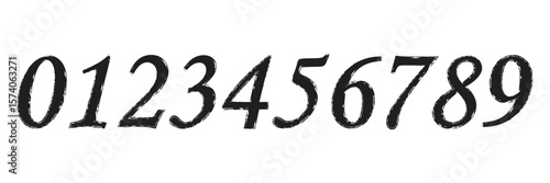 Set of brush stroke, marker textured numbers. numbers 1, 2, 3, 4, 5, 6, 7, 8, 9, 0. stylish hand draw brush painted numbers set. bold brush drawn grunge. dirty texture vector. rough brush strokes. 