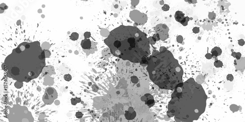 Seamless pattern of black and white Dalmatian spots, Grunge abstract white charcoal wall Stone concrete texture grungy backdrop background anthracite old. Black spat stains. Splatter collection. 