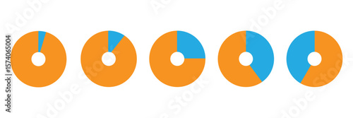 Pie chart set. Circle percentage diagram for application infographic, UI, web design, business presentation, marketing map or download progress vector illustration isolated white background in EPS 10.