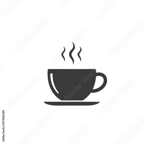 Hot coffee cup with steam on saucer in minimalist design  