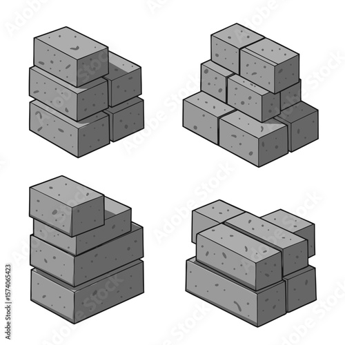 Stack of gray concrete blocks in various arrangements and heights  