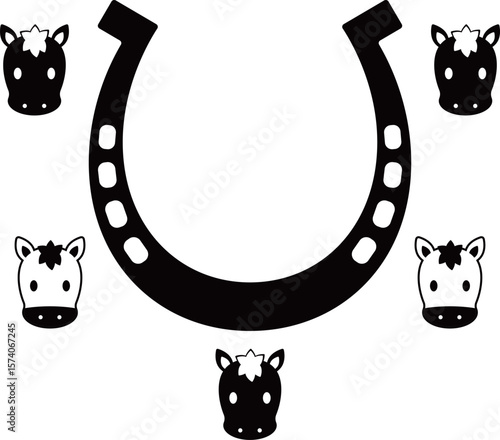 馬と馬蹄のエンブレム　モノトーン