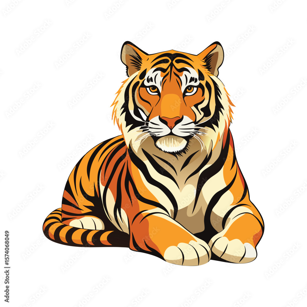 Obraz premium Isolated white background vector illustration of a tiger