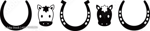 馬と馬蹄のアイコンセット　モノトーン
