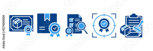 Quality Assurance Icon Set Multiple Style Collection, Containing design Quality Certification, Certified Product, Quality Control, Quality Focus, Validity