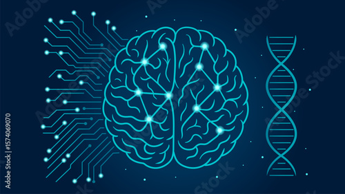 AI Neural Network Brain with Digital Circuit Patterns. Medical AI Concept