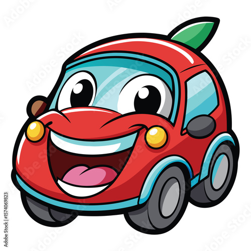 Cartoon red car with a happy face