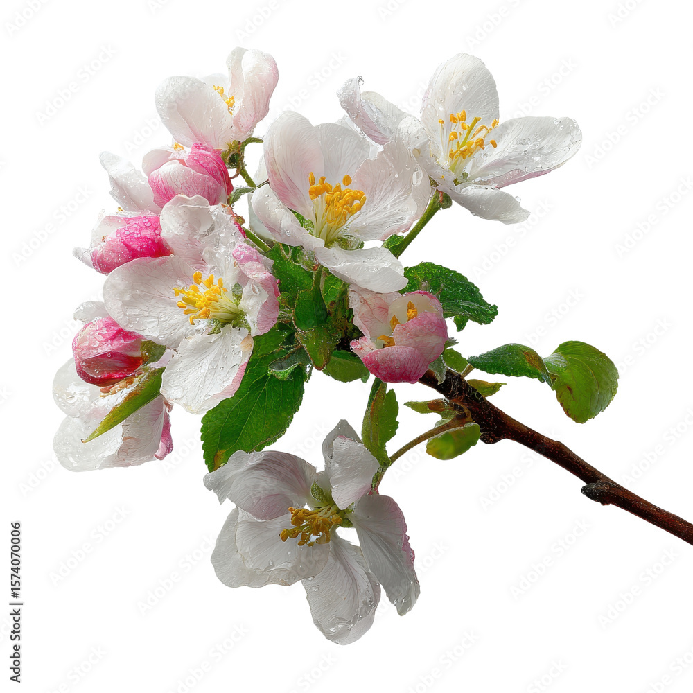 Obraz premium Apple blossoms on branch on Transparent Background.