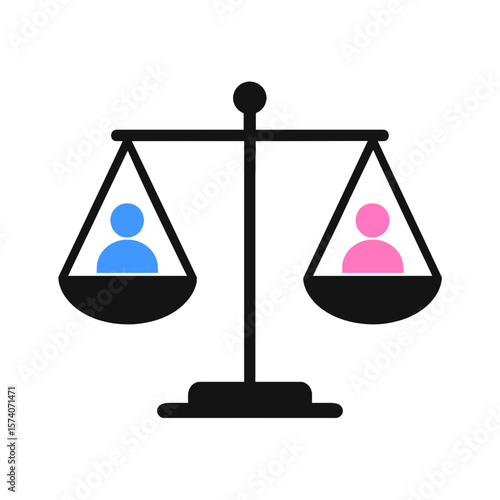 Balance Scale with Blue and Pink Person Icons Illustrating Gender Equality