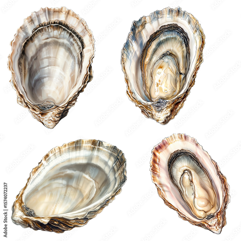 custom made wallpaper toronto digitalwatercolor clipart set oyster clams and shells illustration seafood on transparent background crayon drawing
