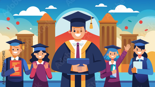 Diverse group of smiling graduates in caps and gowns celebrate graduation day