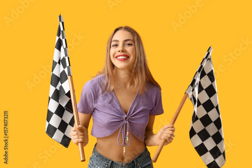 Happy young woman with raci...