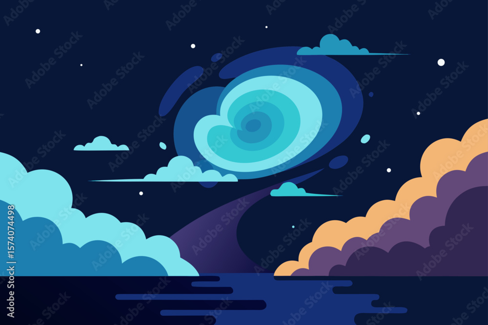 Naklejka premium night landscape with moon