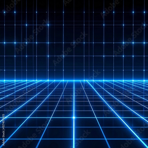 Seamless Digital Grid Pattern with Light Blue Lines on Dark Background