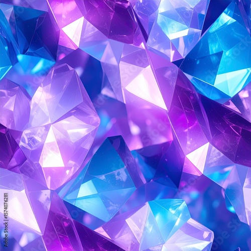 Seamless Magic Crystal Surface Texture in Violet and Blue with Glowing Effect