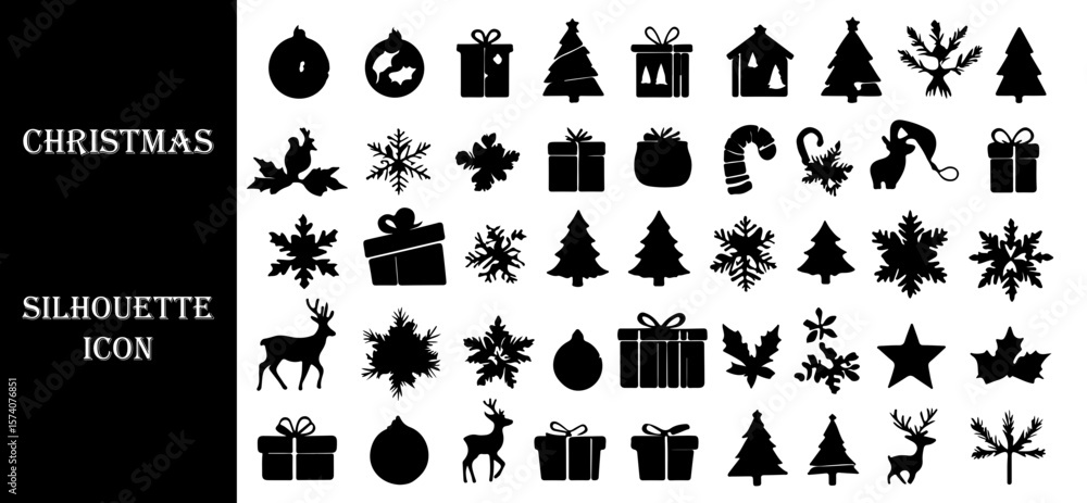 Naklejka premium Christmas Holiday Silhouette Icons Vector Set - Winter Celebration & Xmas Elements